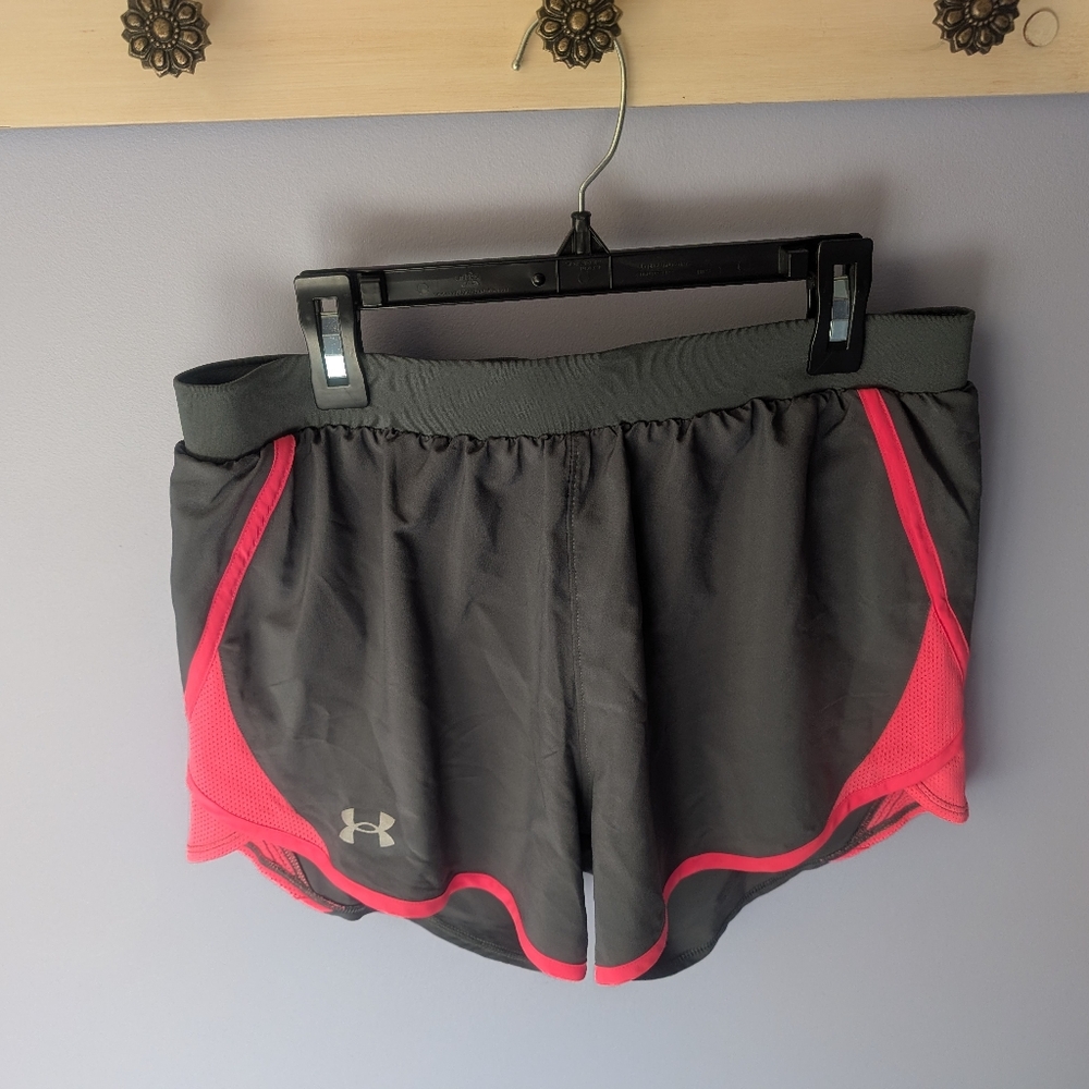 Like New Under Armour Women's Gray and Pink Athletic Running Shorts
